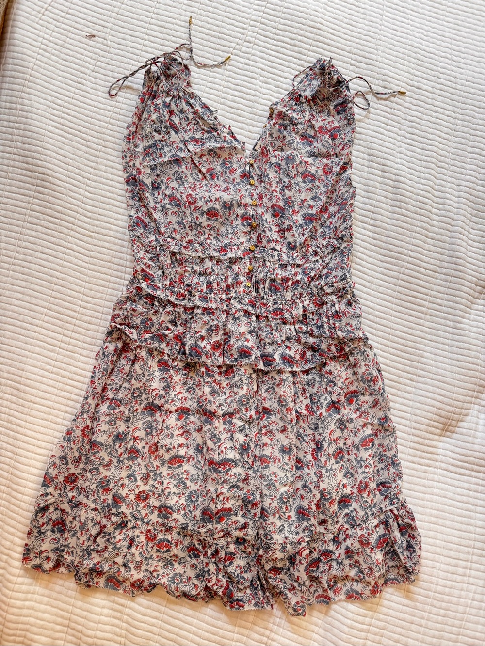 Ulla Johnson Silk Mini Dress with Red & Blue Floral Print